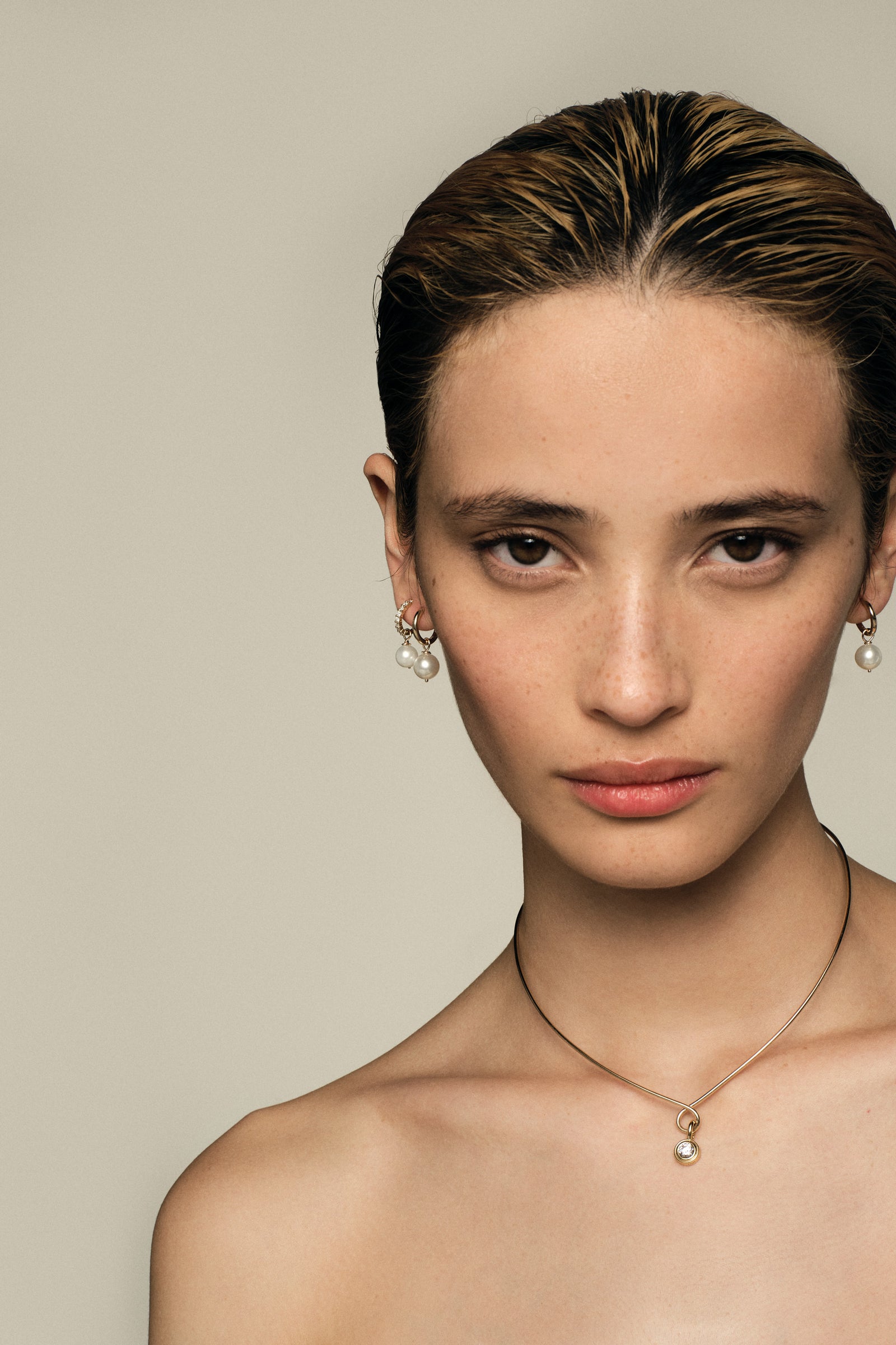Elsa Diamond Hoops with Pearl Drop | 18K Yellow Gold| Natasha Schweitzer