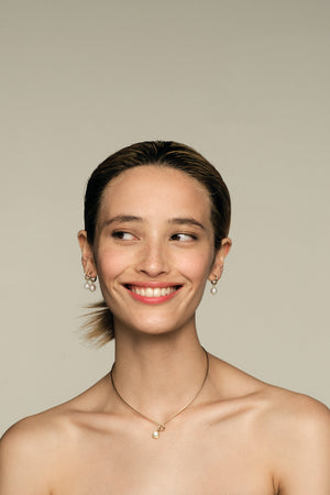 Elsa Diamond Hoops with Pearl Drop | 18K Yellow Gold | Natasha Schweitzer