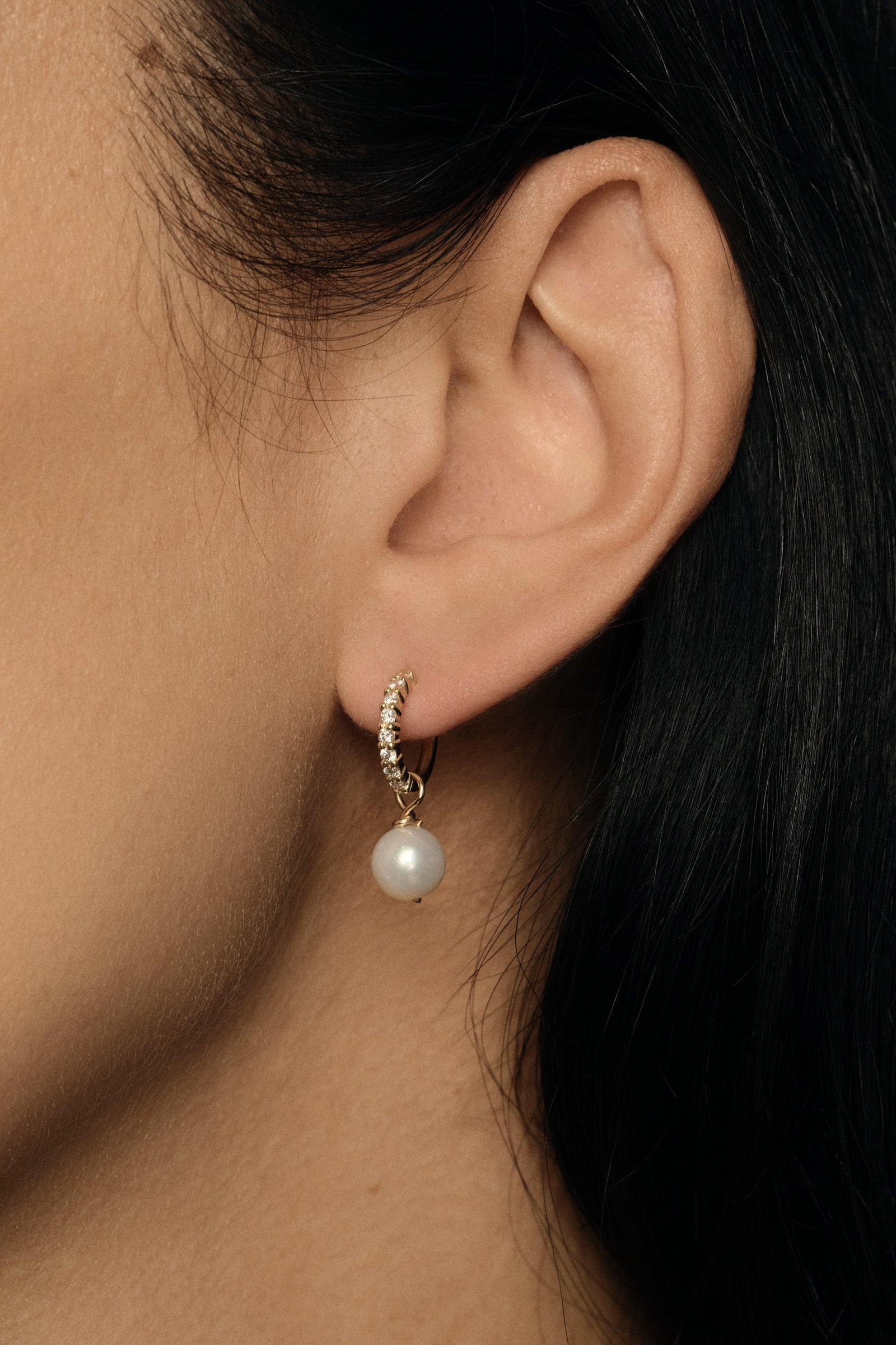 Elsa Diamond Hoops with Pearl Drop | 18K Yellow Gold| Natasha Schweitzer