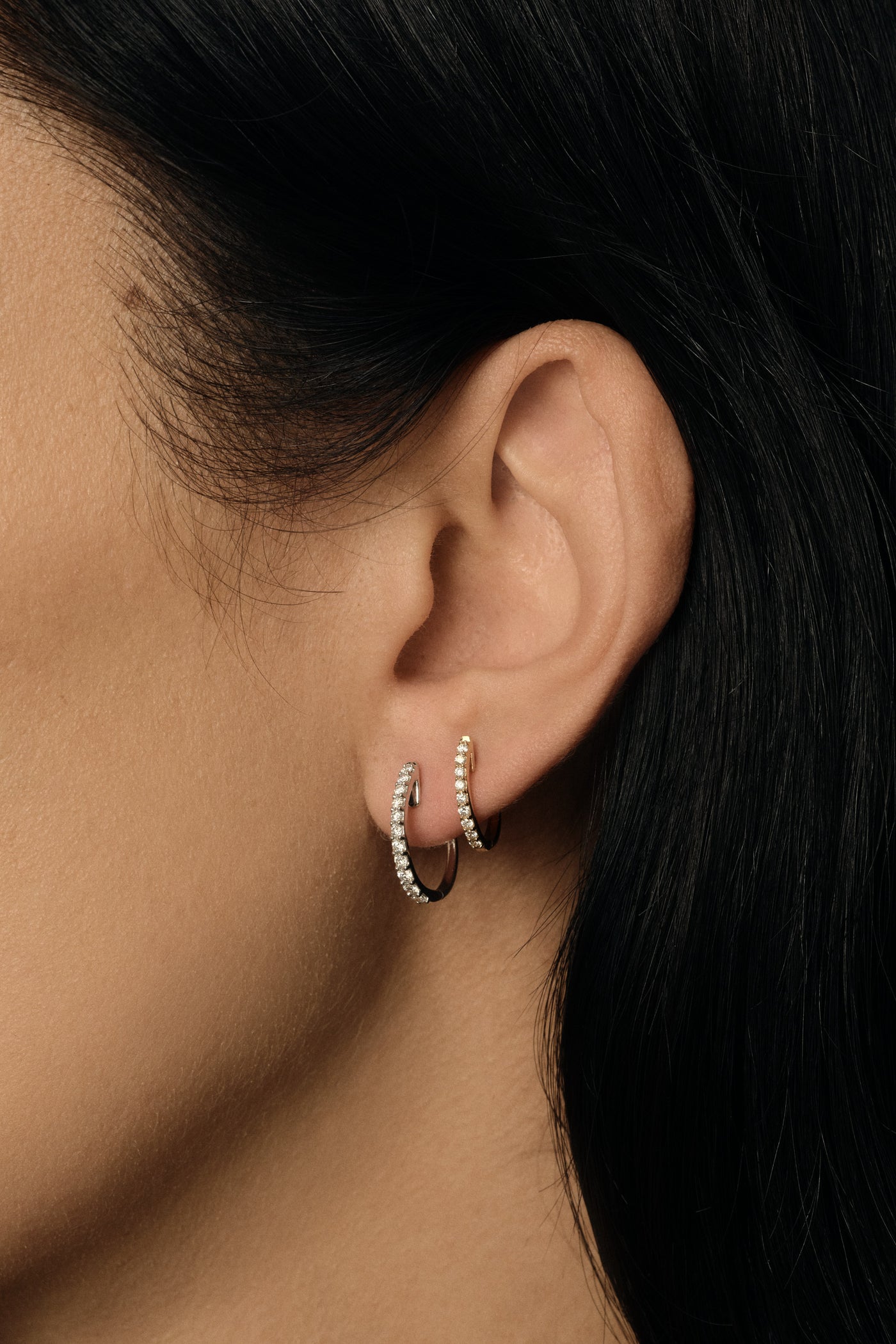 Medium Diamond Huggies | 18K White Gold
