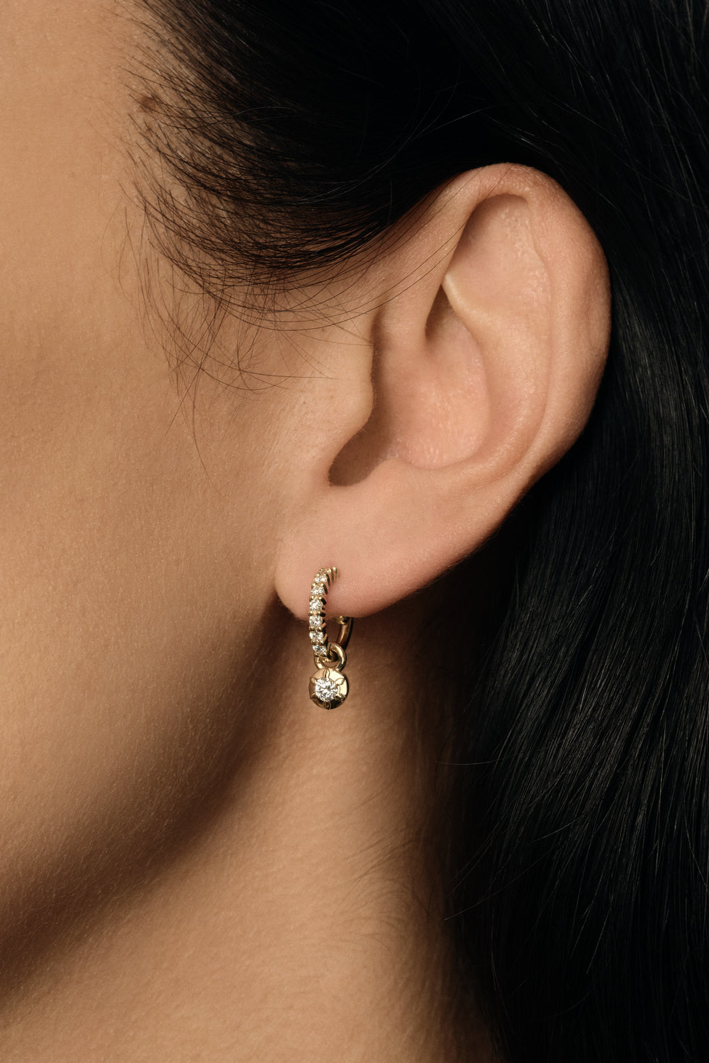 Elsa Diamond Hoops with Diamond Drop | 18K Yellow Gold| Natasha Schweitzer