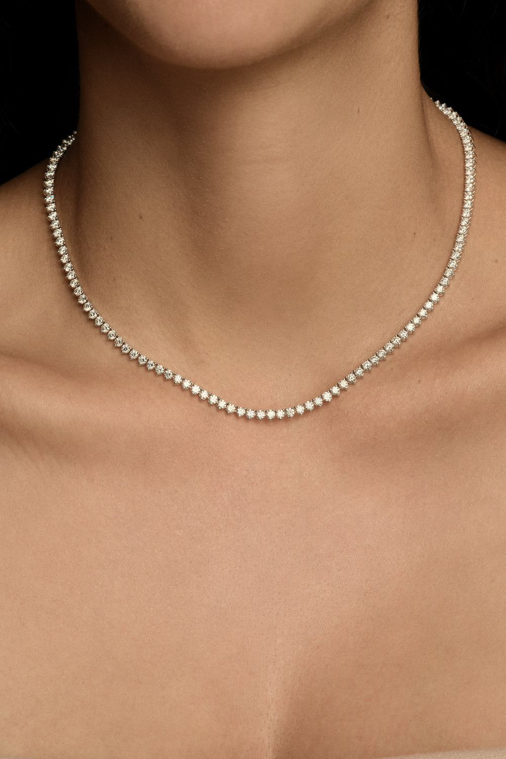 3 Claw Tennis Necklace | 18K White Gold| Natasha Schweitzer