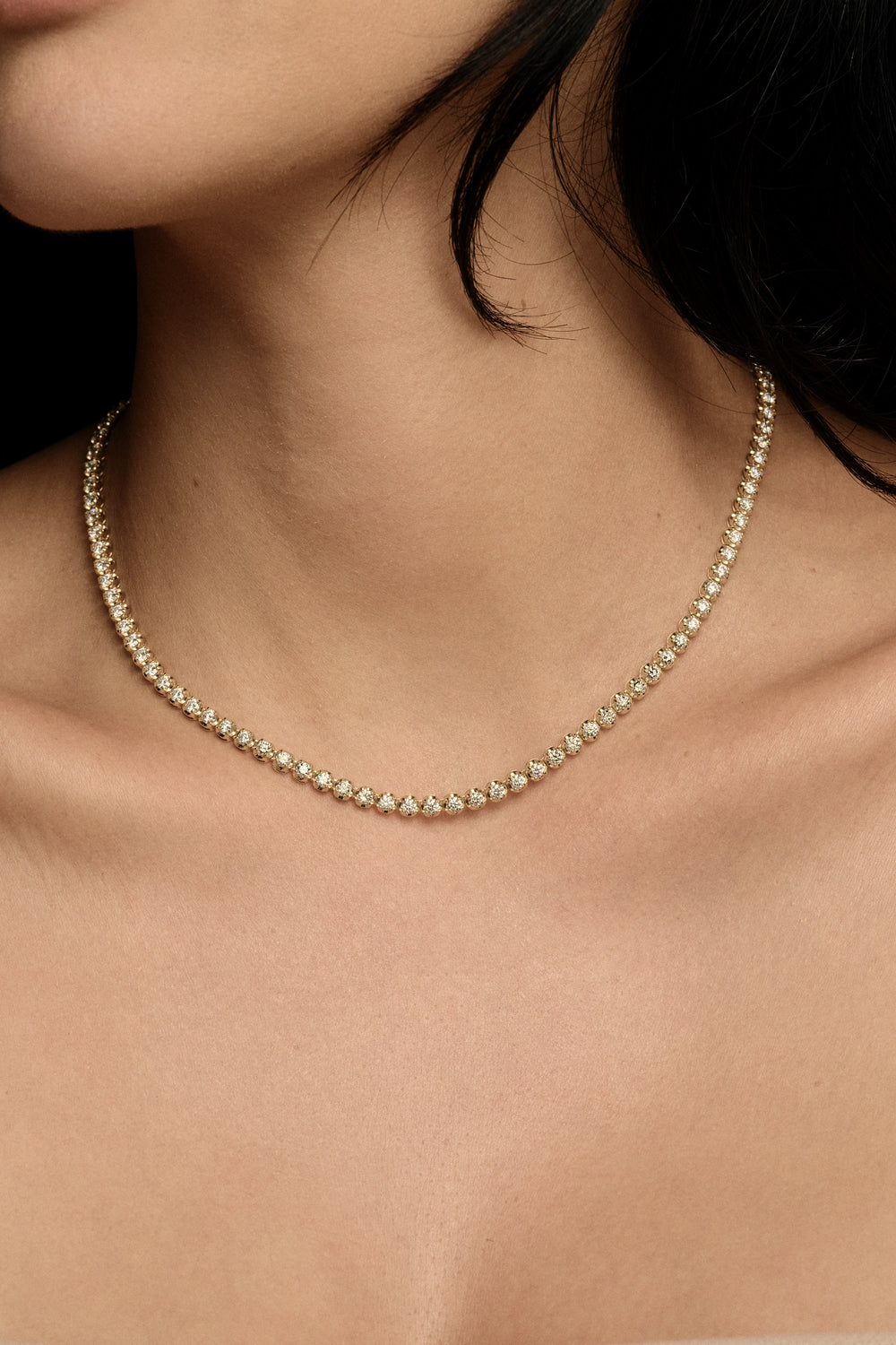 Crown Set Diamond Tennis Necklace | 18K Yellow Gold