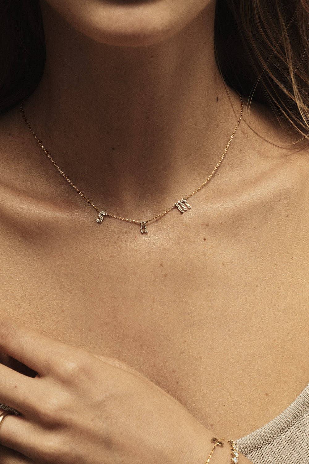 Diamond Gothic Letter Necklace | 18K Yellow Gold| Natasha Schweitzer