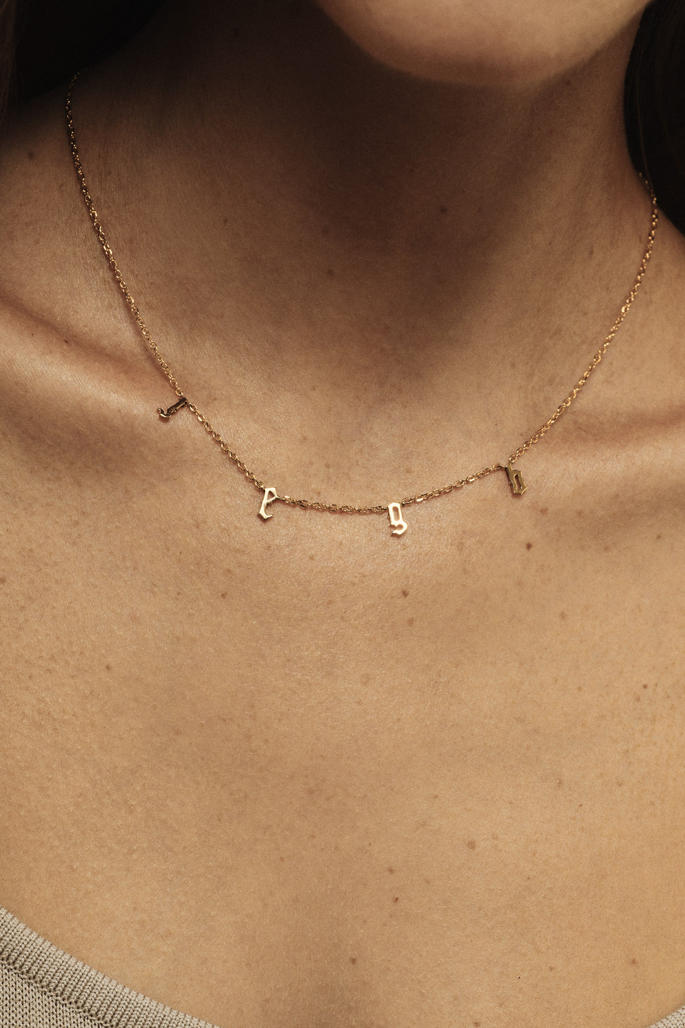 Gothic Letter Necklace | 9K Yellow Gold| Natasha Schweitzer