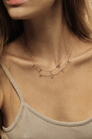 Diamond Gothic Letter Necklace | 18K White Gold | Natasha Schweitzer