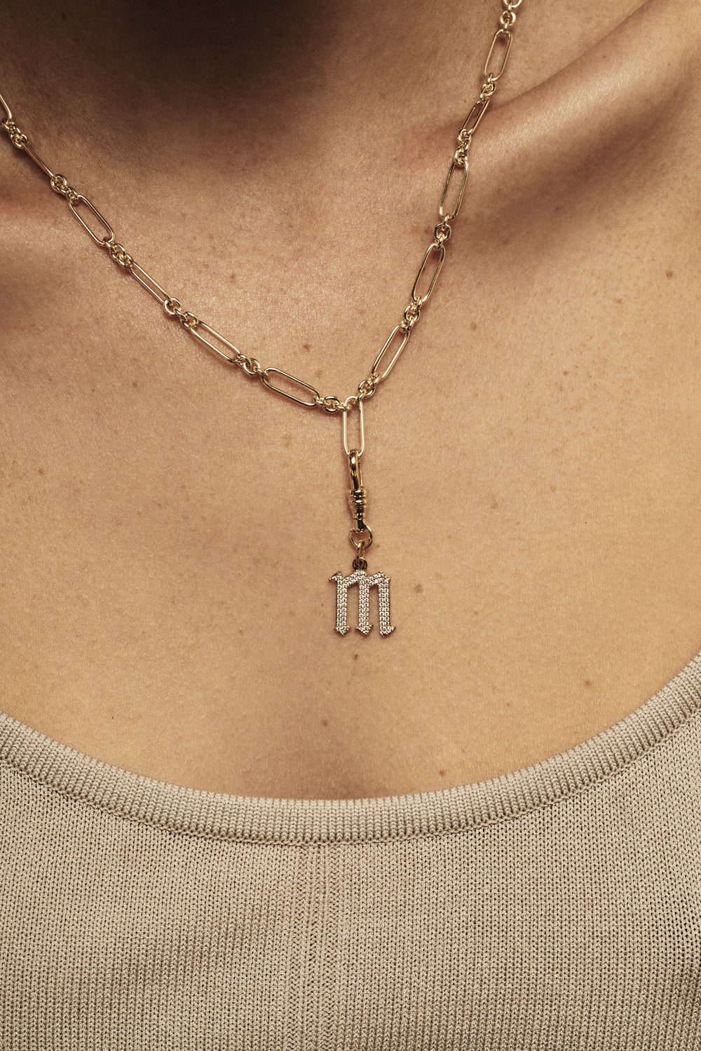 Large Diamond Gothic Letter Pendant | 18K Yellow Gold| Natasha Schweitzer