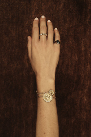 Mini Diamond Halo Warrior Coin Bracelet | 18K Yellow Gold | Natasha Schweitzer