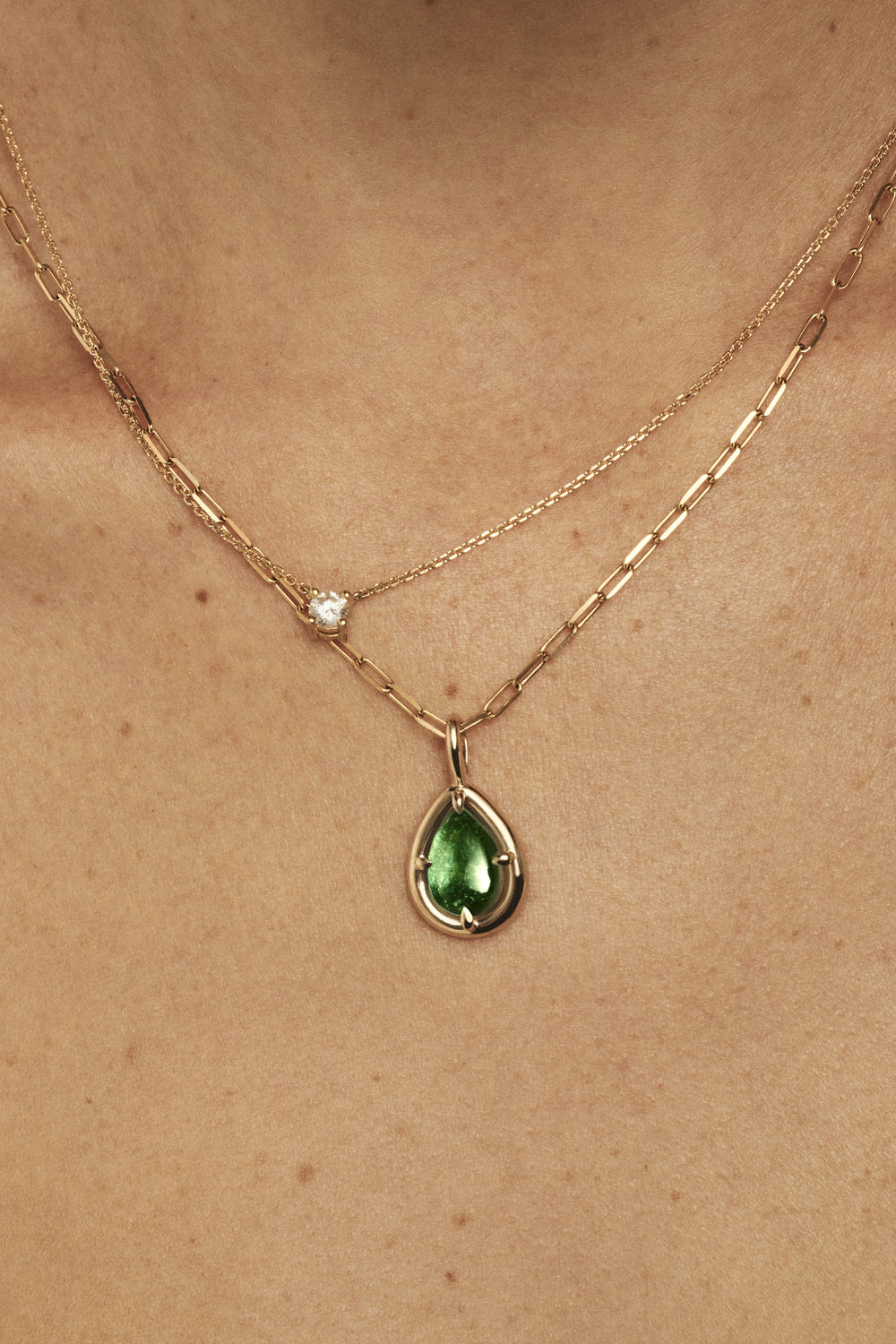 Green Pear Tourmaline Pendant | 9K Yellow Gold