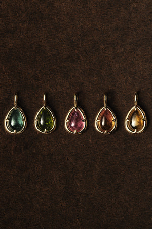 Green Pear Tourmaline Pendant | 9K Yellow Gold | Natasha Schweitzer