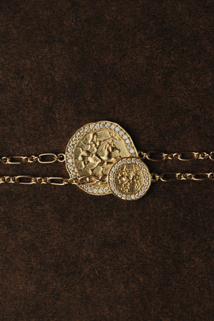 Mini Diamond Halo Warrior Coin Bracelet | 18K Yellow Gold | Natasha Schweitzer