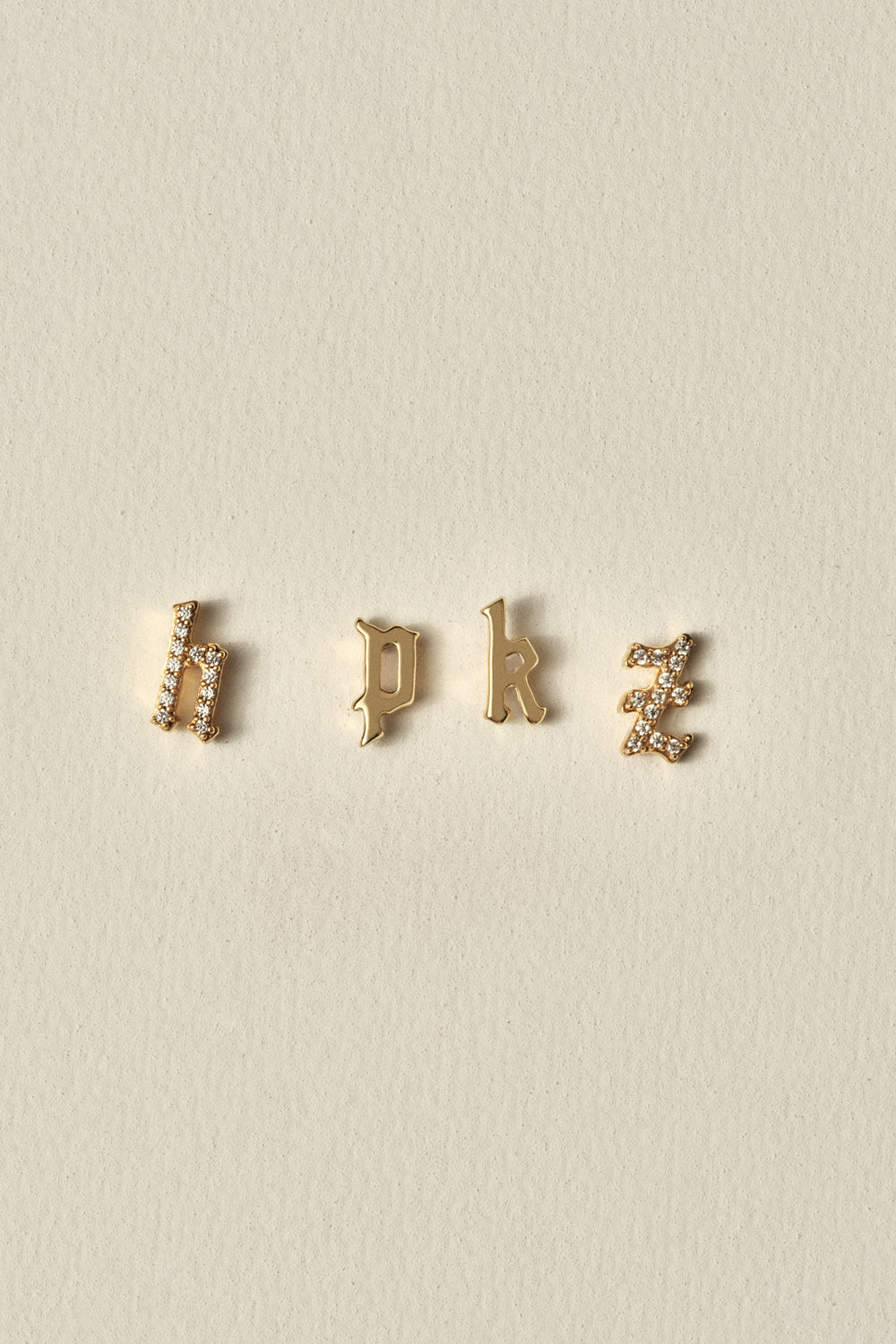 Gothic Letter Stud | Yellow Gold| Natasha Schweitzer