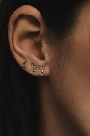 Diamond Gothic Letter Stud | 18K Yellow Gold | Natasha Schweitzer