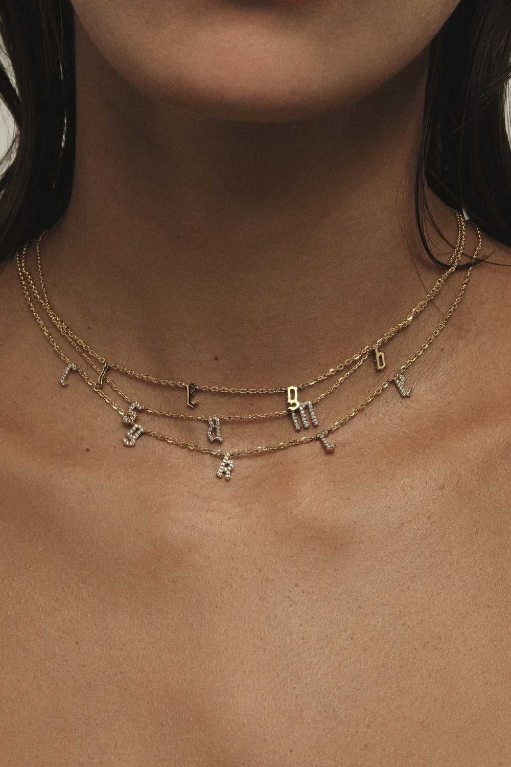 Diamond Gothic Letter Necklace | 18K White Gold| Natasha Schweitzer