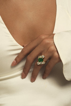 Diamond Wrap Ring with Emerald | Customisable | Natasha Schweitzer