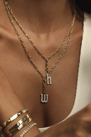 Large Diamond Gothic Letter Pendant | 18K Yellow Gold | Natasha Schweitzer