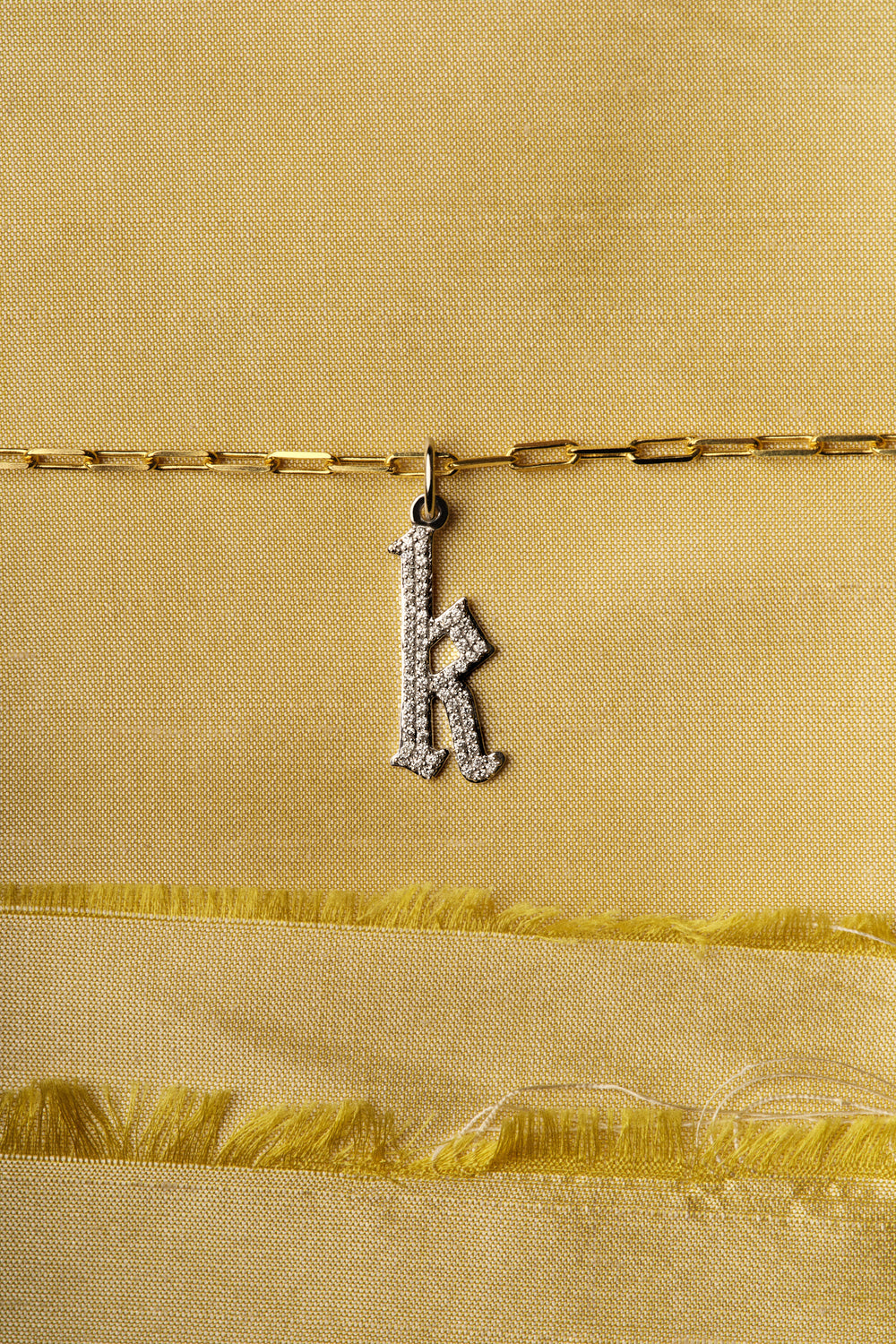 Large Diamond Gothic Letter Pendant | 18K White Gold