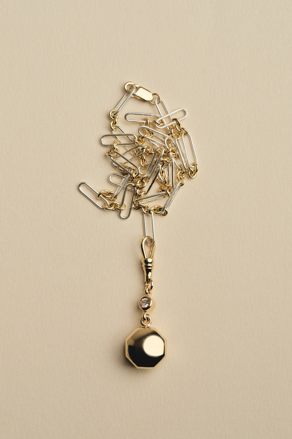 Puffy Octagon Diamond Duet Pendant | White Gold| Natasha Schweitzer