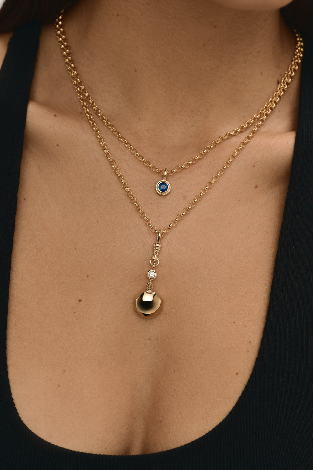 Puffy Octagon Diamond Duet Pendant | White Gold| Natasha Schweitzer