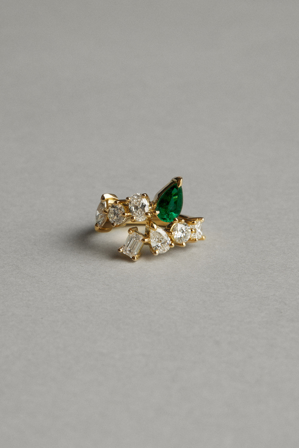 Pear Emerald and Diamond Wrap Ring | 18K Yellow Gold| Natasha Schweitzer