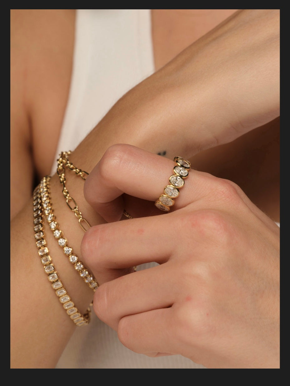 Oval Bezel Diamond Half Band | Gold| Natasha Schweitzer