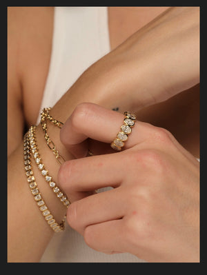 Oval Bezel Diamond Half Band | Gold | Natasha Schweitzer