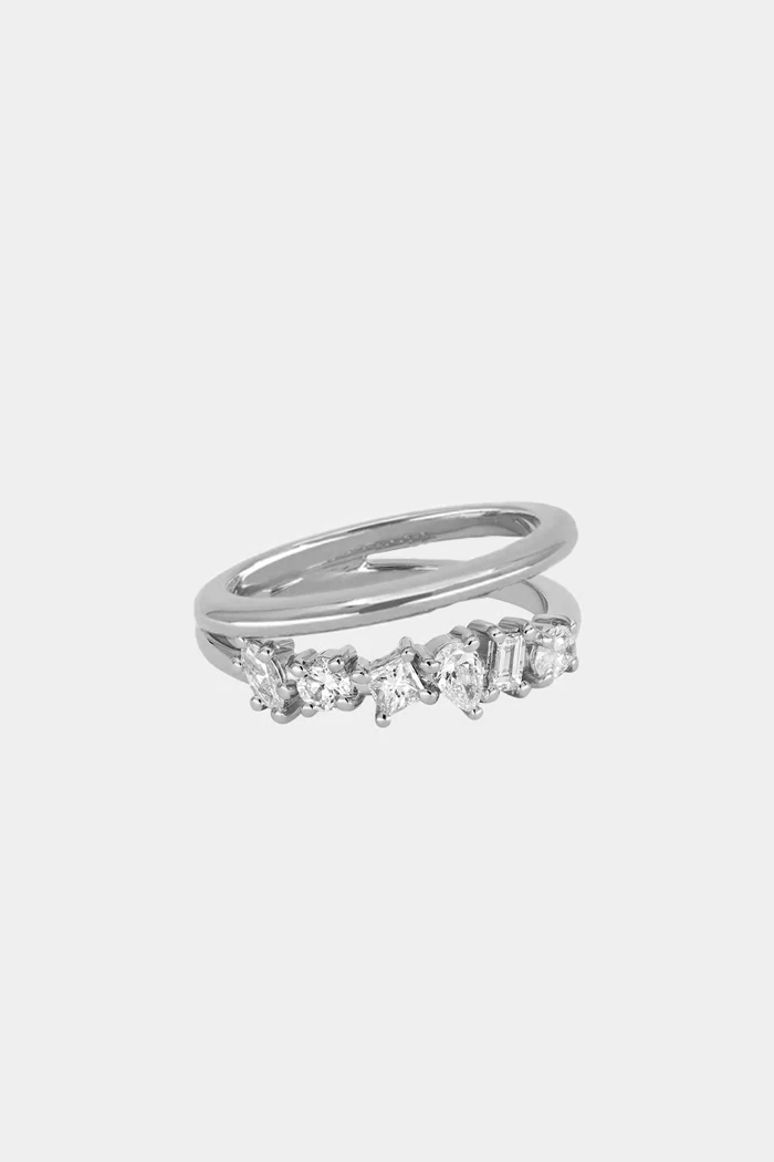 Double Band Scattered Diamond Ring | 18K White Gold, (More Options Available)