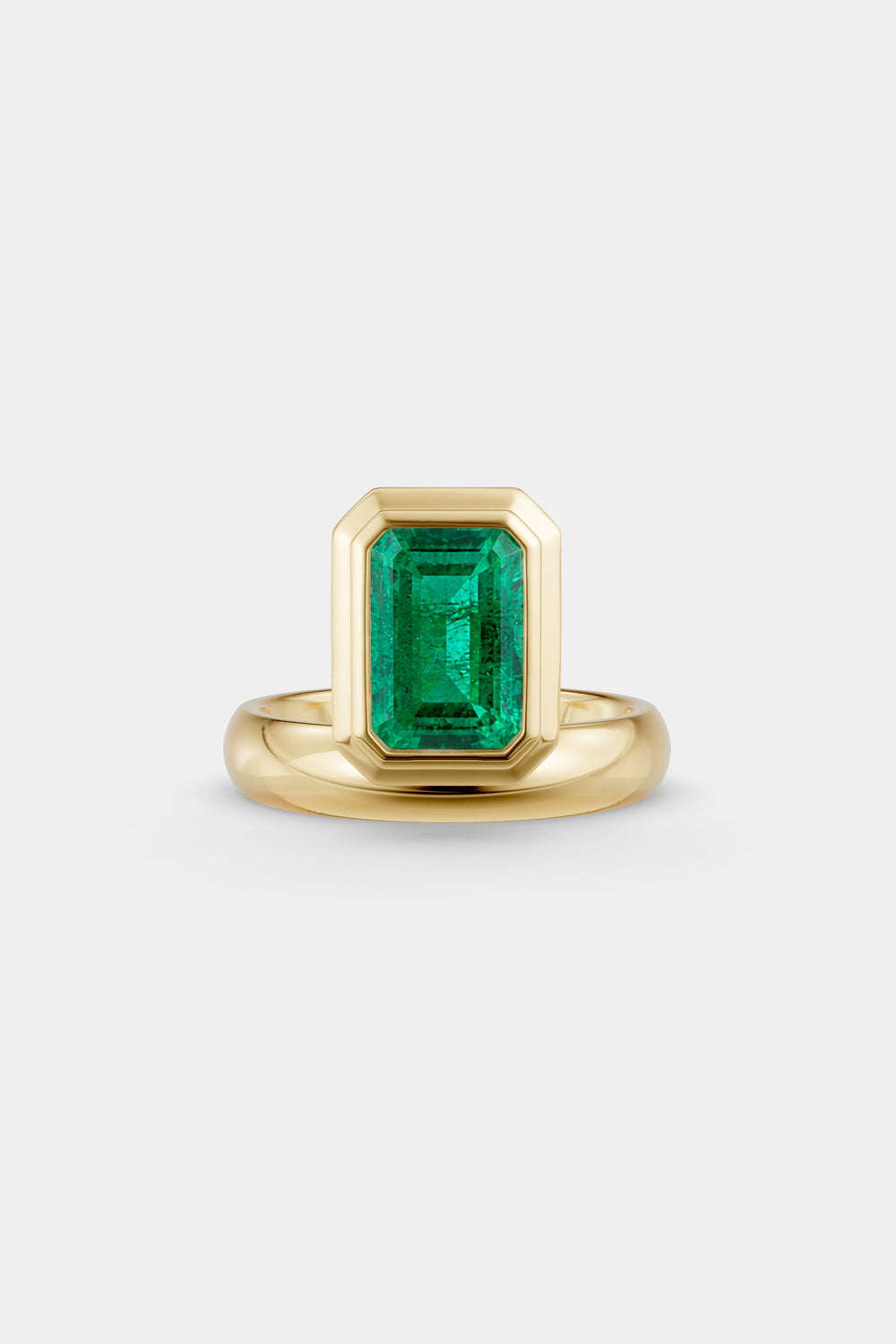 Framed Emerald Bezel Ring | Rounded Band