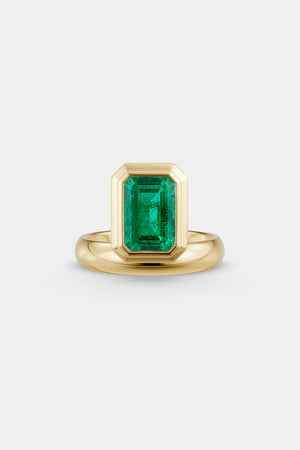 Framed Emerald Bezel Ring | Rounded Band | Natasha Schweitzer