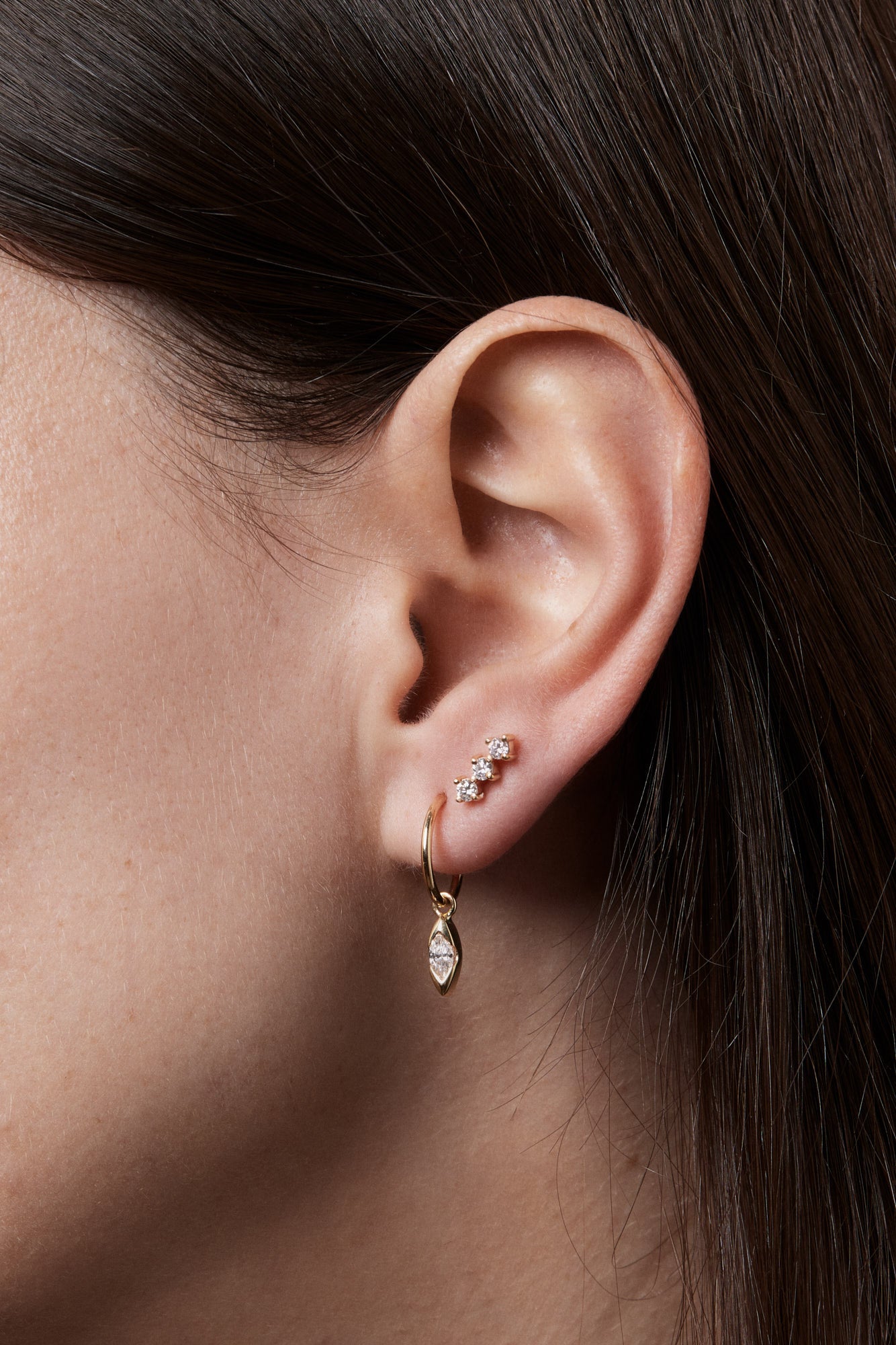 Mini Marquise Diamond Hoops | 9K White Gold| Natasha Schweitzer