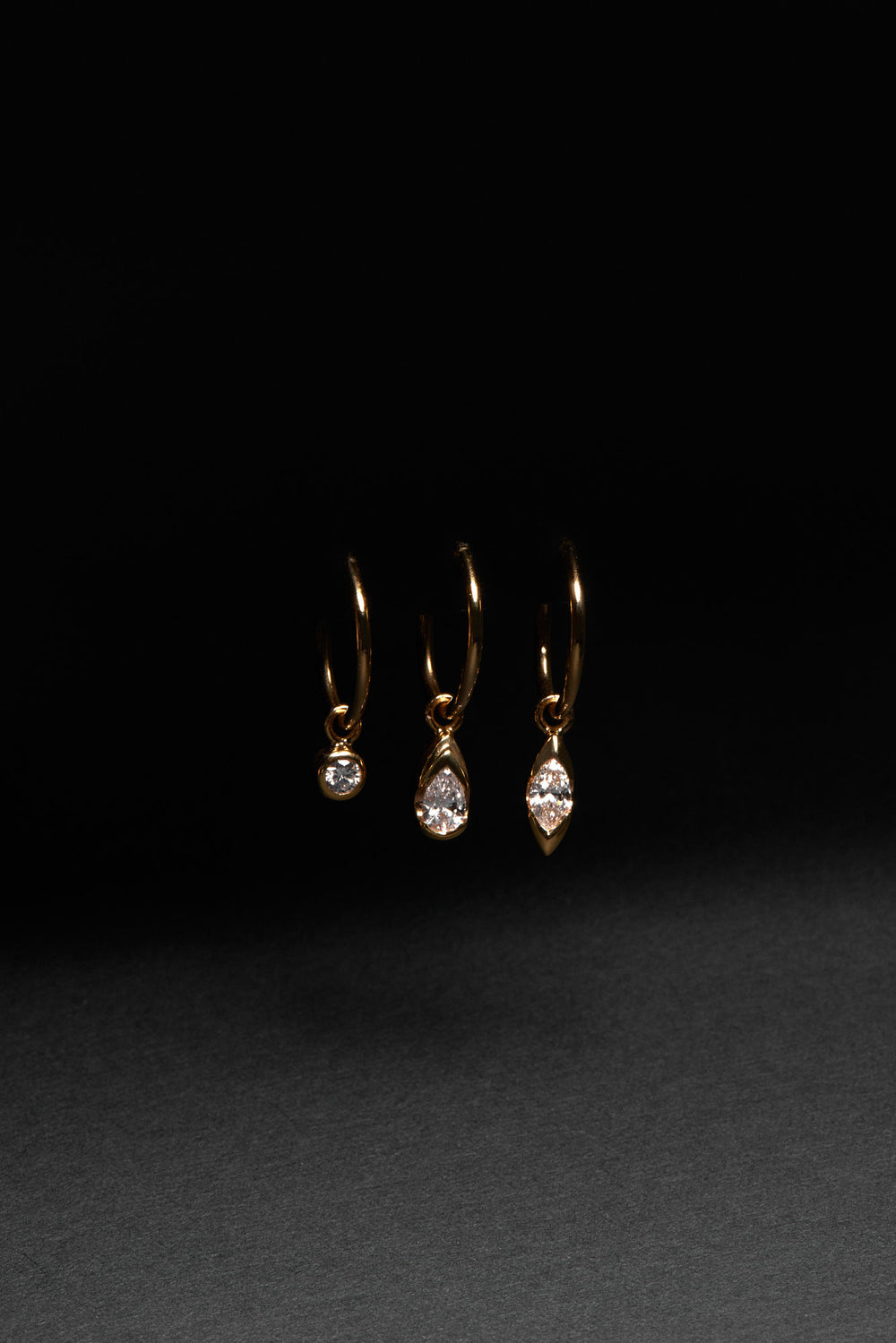 Mini Marquise Diamond Hoops | 9K Yellow Gold| Natasha Schweitzer