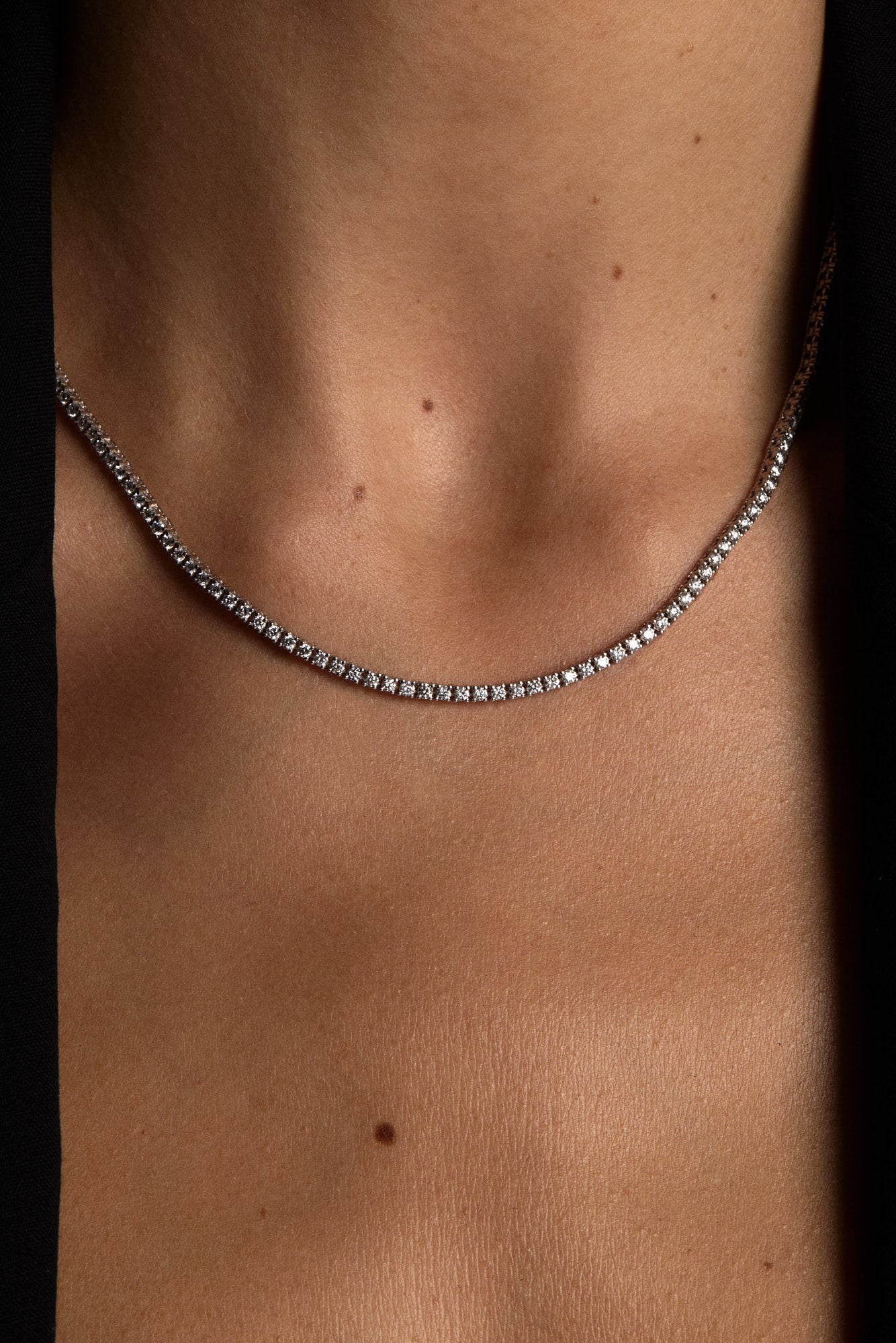 Small Tennis Necklace 0.02ct | 18K White Gold| Natasha Schweitzer