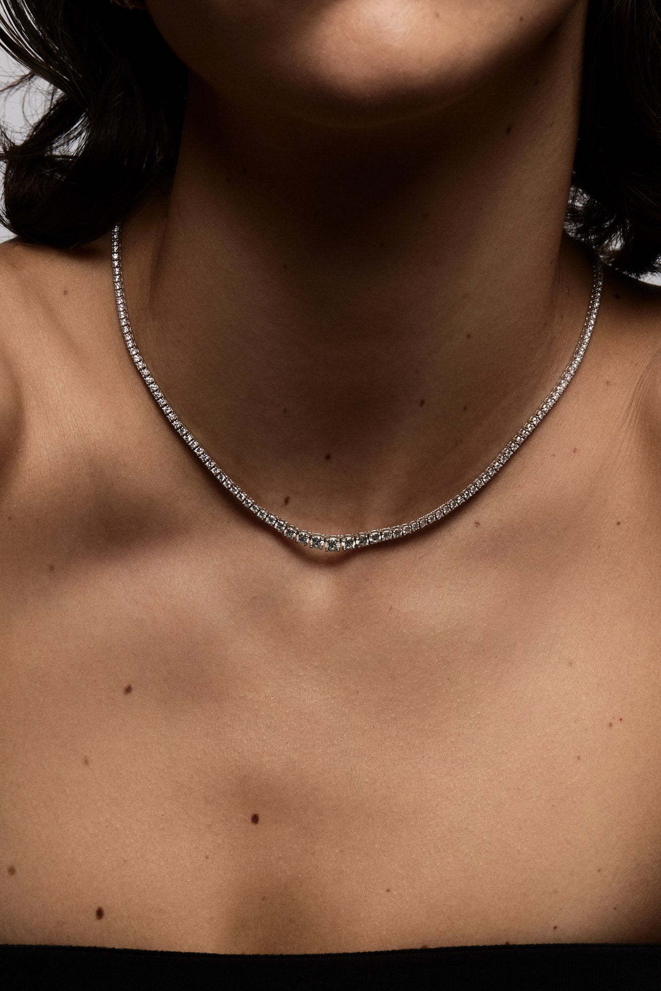Small Graduating Tennis Necklace | TCW 5.50ct, 18K White Gold| Natasha Schweitzer