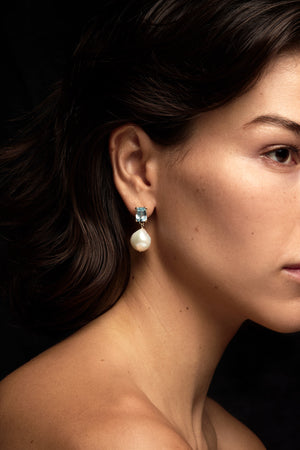 Emerald Topaz Pearl Earrings | 9K Yellow Gold | Natasha Schweitzer