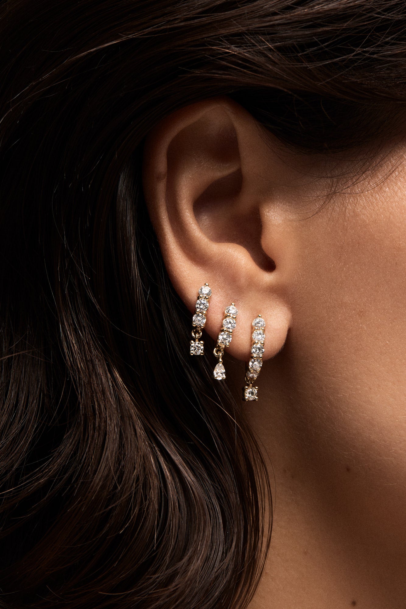 Diamond Georgie Hoops with Diamond Drop | 18K Yellow Gold| Natasha Schweitzer