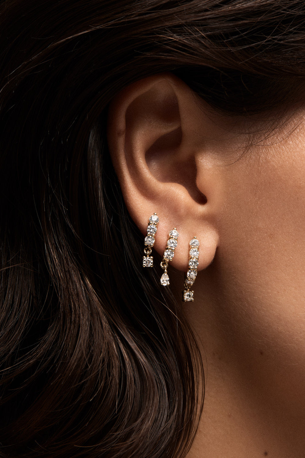 Diamond Georgie Hoops with Diamond Drop | 18K White Gold, More options available| Natasha Schweitzer