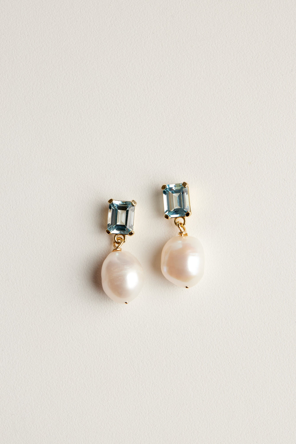 Rectangle Topaz Pearl Earrings | 9K Yellow Gold| Natasha Schweitzer