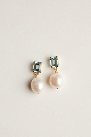 Emerald Topaz Pearl Earrings | 9K Yellow Gold | Natasha Schweitzer