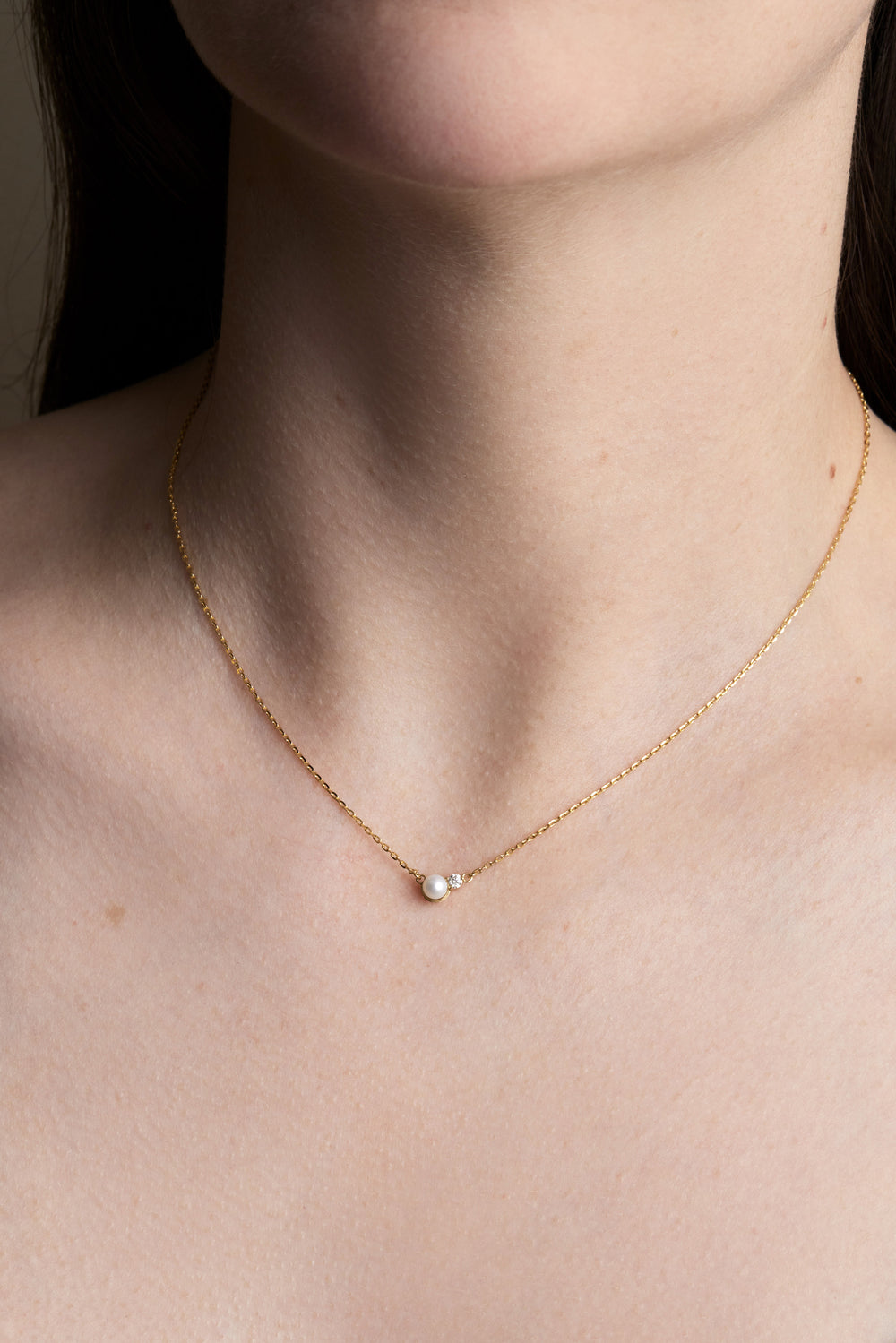 Diamond Pearl Duo Necklace | 9K Yellow Gold