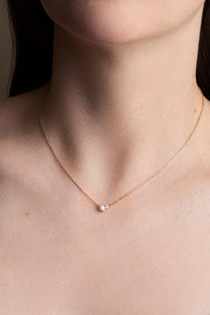 Diamond Pearl Duo Necklace | 9K Yellow Gold | Natasha Schweitzer