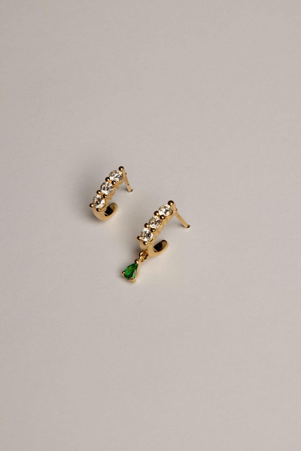 Natural Emerald & Diamond Hoop Earrings - 18mm Sterling Silver With Gold Finish