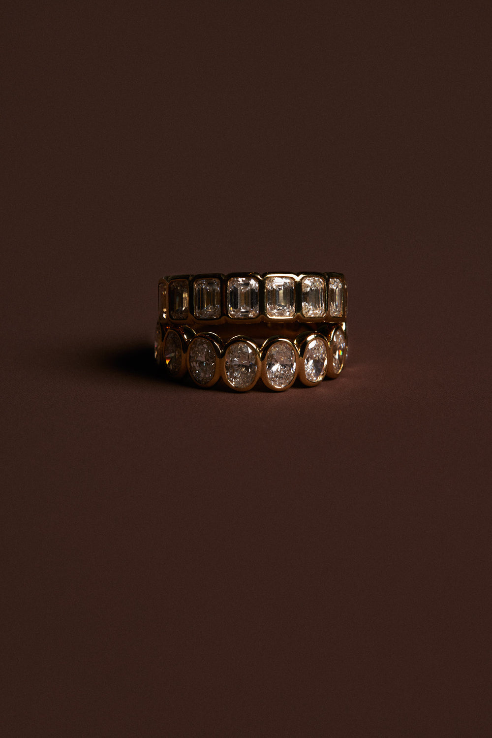 Oval Bezel Diamond Half Ring | Gold| Natasha Schweitzer