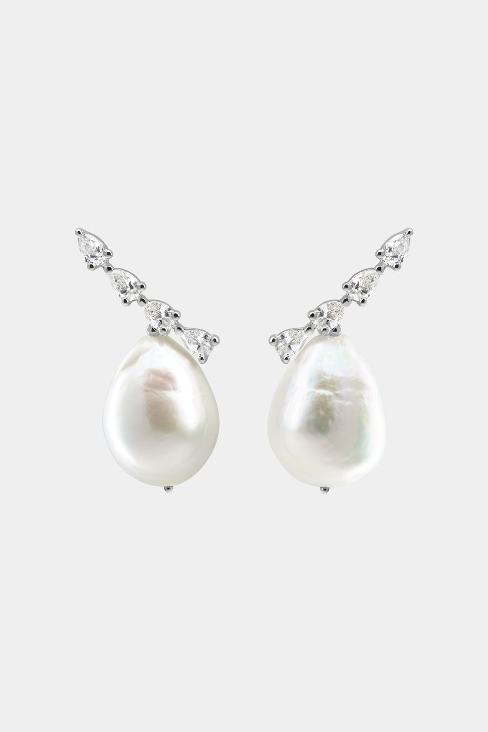 Arwen Diamond Pearl Earrings | 18K White Gold