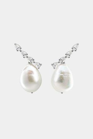 Arwen Diamond Pearl Earrings | 18K White Gold | Natasha Schweitzer