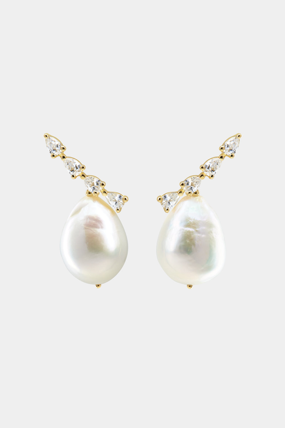 Arwen Diamond Pearl Earrings | 18K Yellow Gold