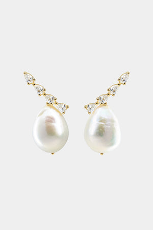Arwen Diamond Pearl Earrings | 18K Yellow Gold | Natasha Schweitzer