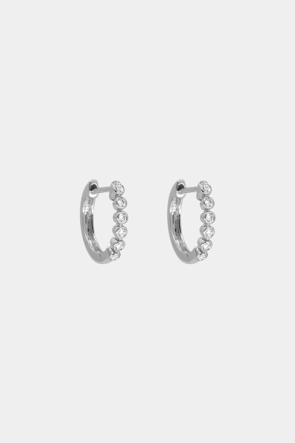 Bezel Diamond Huggies | 18K White Gold