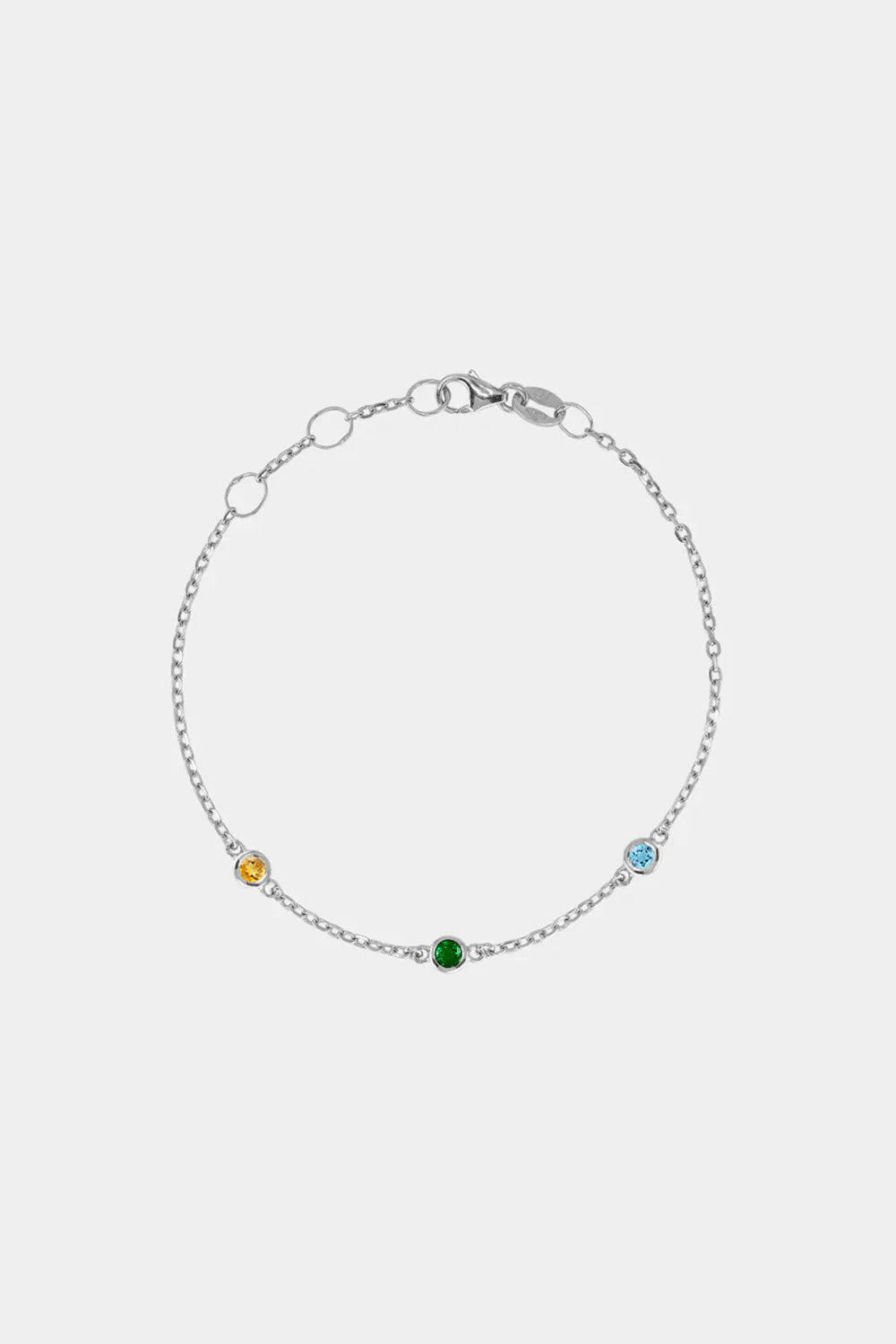 Round Birthstone Charm Bracelet | 9K White Gold| Natasha Schweitzer