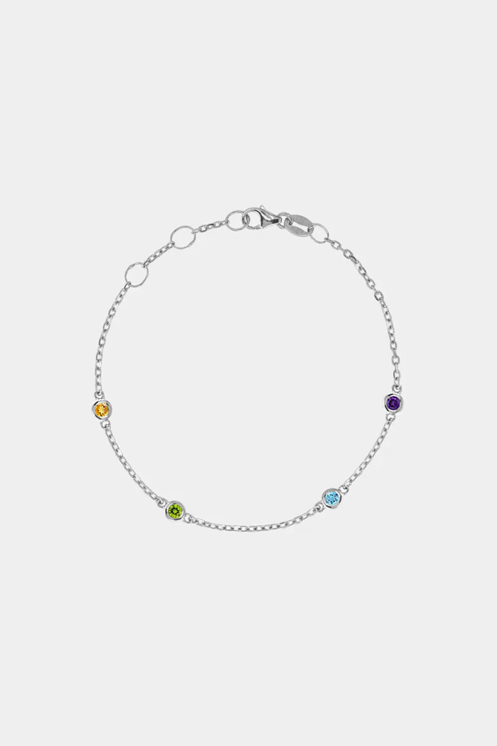 Round Birthstone Charm Bracelet | 9K White Gold| Natasha Schweitzer