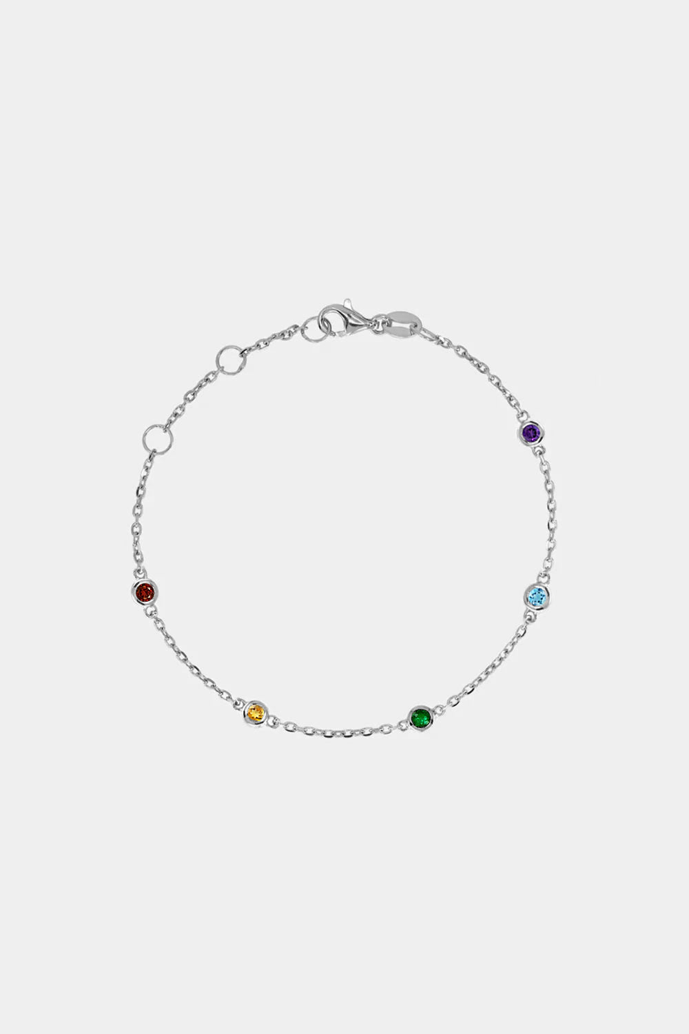 Round Birthstone Charm Bracelet | 9K White Gold| Natasha Schweitzer